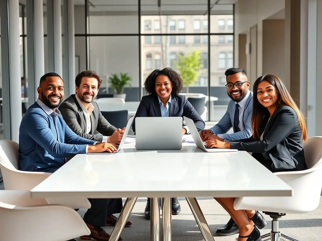 A professional photograph showcasing a diverse group of individuals collaborating in a modern office setting, symbolizing the partnership opportunities with 超凡国际. The image should convey teamwork, innovation, and a shared vision for success in the electronic gaming industry.